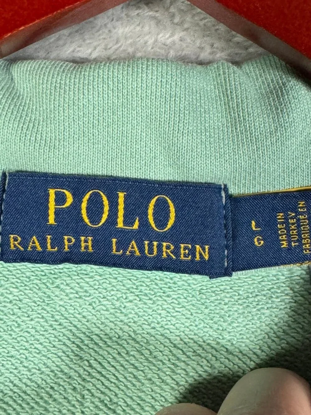 Polo Ralph Lauren Sweatshirt Mens L Mint Green 1/4 Zip Pullover French Terry
